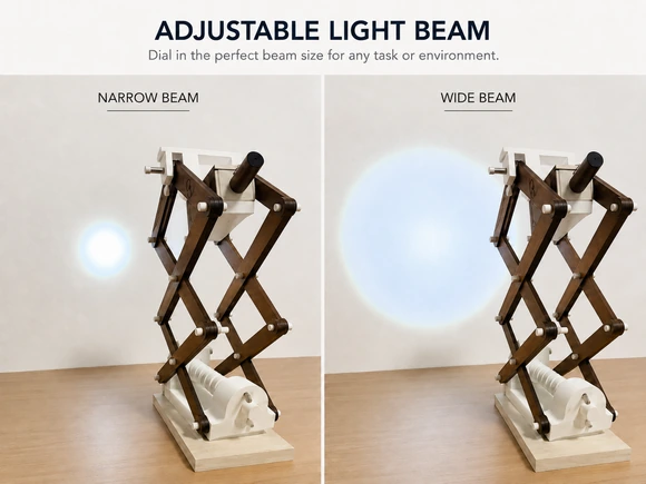 Side-by-side comparison of the lamp’s narrow and wide beams.