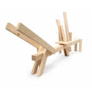 The unfinished wooden rowing-machine frame.